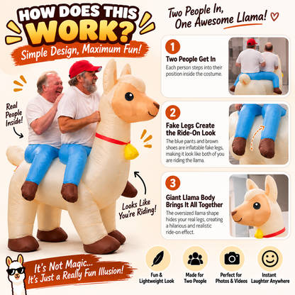 😂 2026 2-Person Inflatable Llama Costume – Hilarious Double Rider Party Outfit