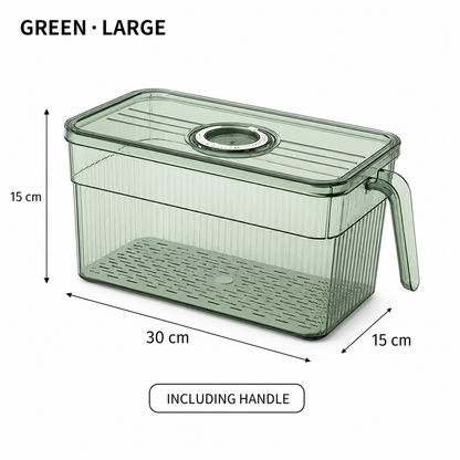 🥬 Stackable Refrigerator Produce Storage Box with Date Dial, Drain Basket & Easy-Pull Handle