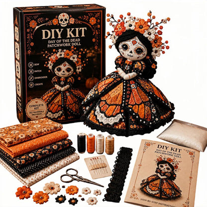 🌼 Day of the Dead-Inspired Skeleton Bride DIY Kit – Handmade Patchwork Doll