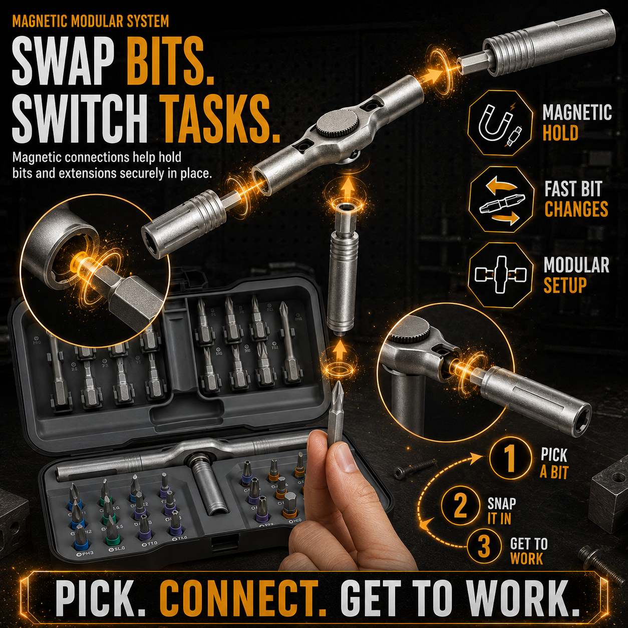 🔧 38-Bit 3-in-1 Adjustable Ratcheting Screwdriver Set for Tight Spaces
