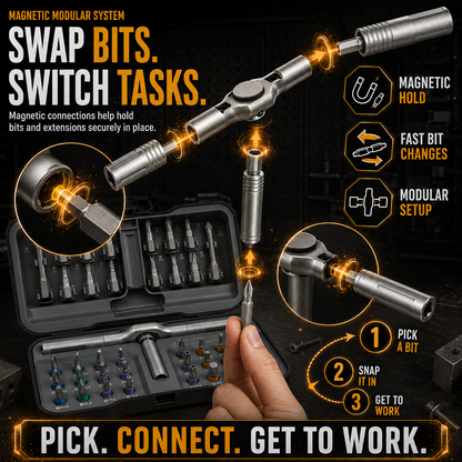 🔧 38-Bit 3-in-1 Adjustable Ratcheting Screwdriver Set for Tight Spaces