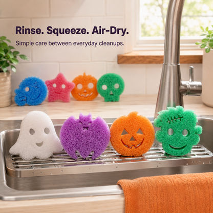 🎃 Halloween Spooky Scrub Sponge Set – Cute Kitchen Cleaning Sponges 👻