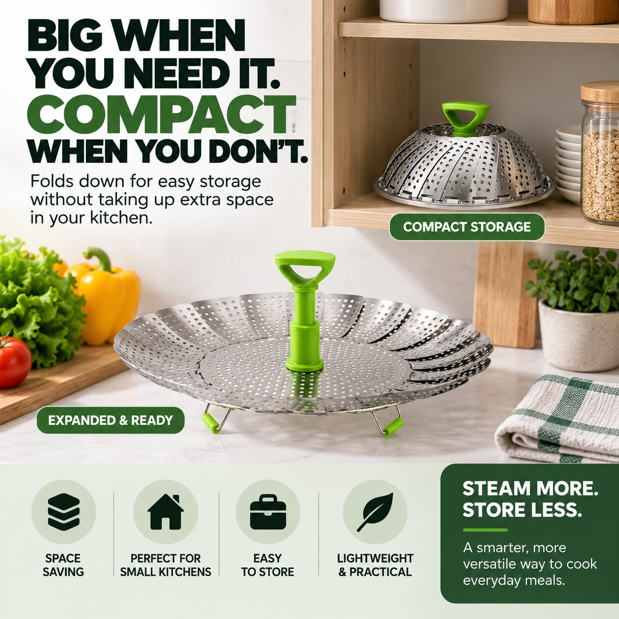 🥦 Expandable Folding Steamer Basket – Turn Your Everyday Pot Into a Steamer
