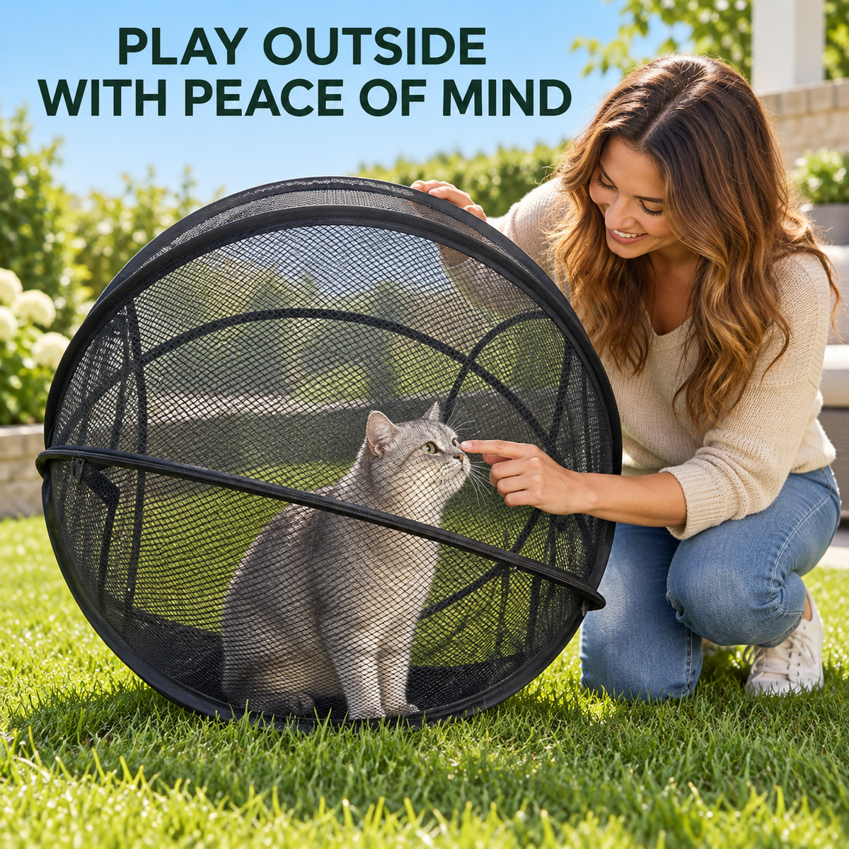 🐈 Pop-Up Mesh Cat Playpen – Roomy 32-Inch Indoor & Outdoor Enclosure