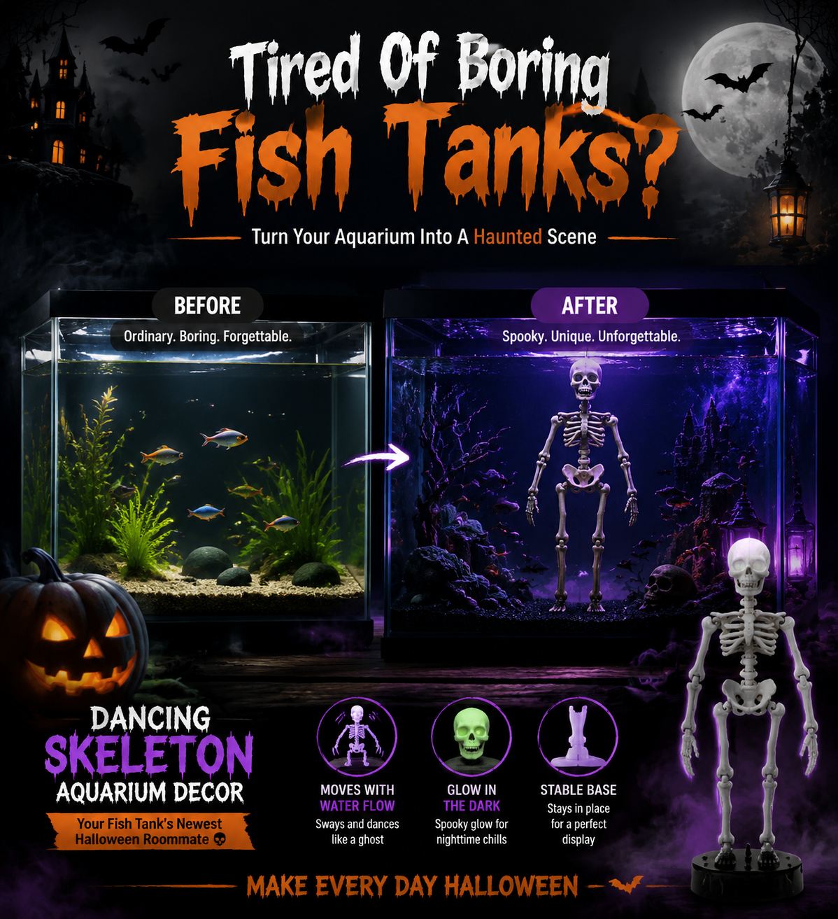 🦴Haunted Dancing Skeleton – Add A Spooky Little Friend To Your Aquarium