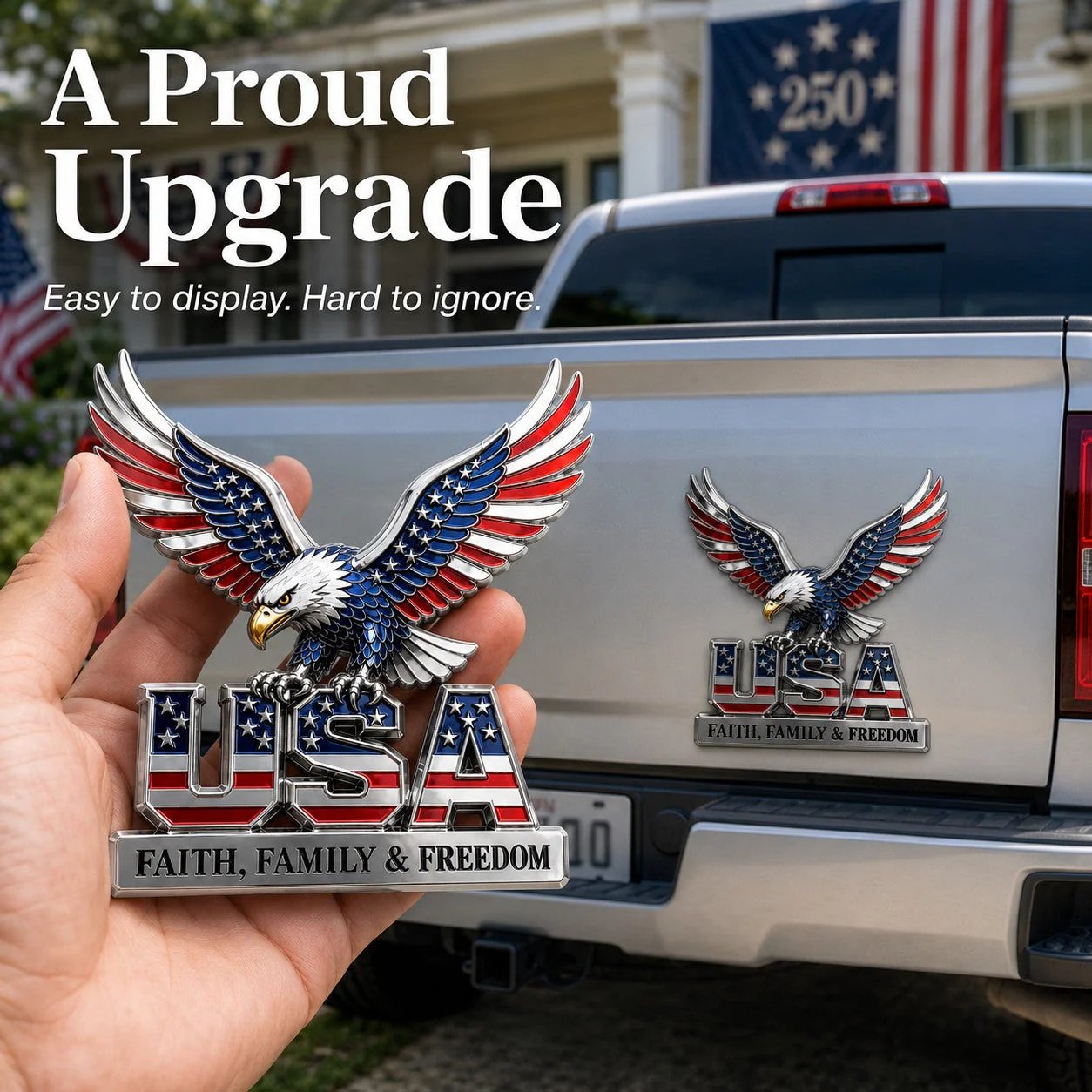 🦅 PATRIOTIC FAVORITE | American Eagle Metal Emblem – USA Faith Family Freedom Car Badge & Garage Decor