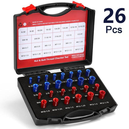 📏 Portable Bolt & Nut Size Gauge – 44-Piece Inch & Metric Thread Checker, Clear Markings, Stainless Steel, Tool Box Included