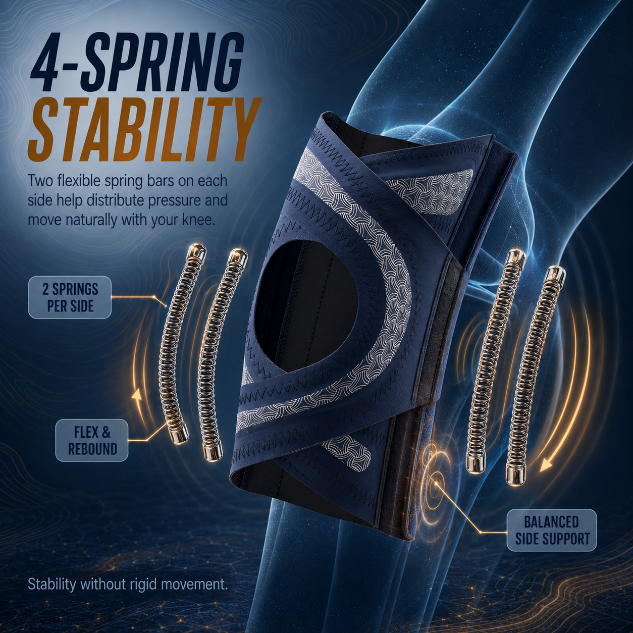 🦵 4-Spring Open-Patella Knee Brace – Adjustable Compression & Side Support