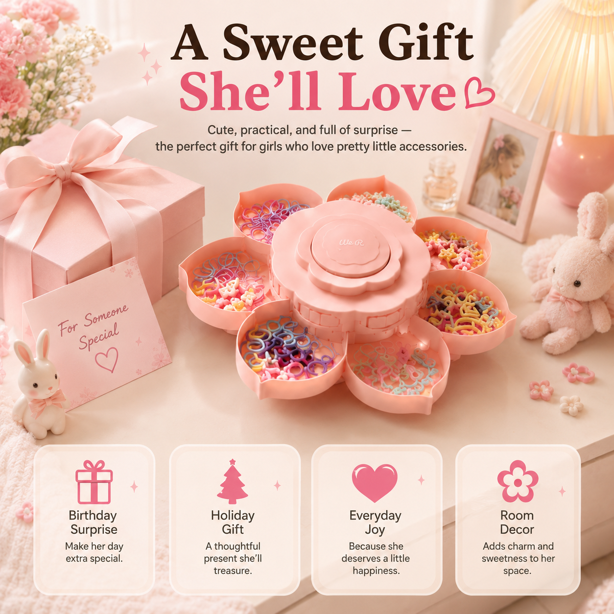 🌸 Blooming Flower Hair Accessory Organizer | Cute Storage Box For Clips & Bows💕