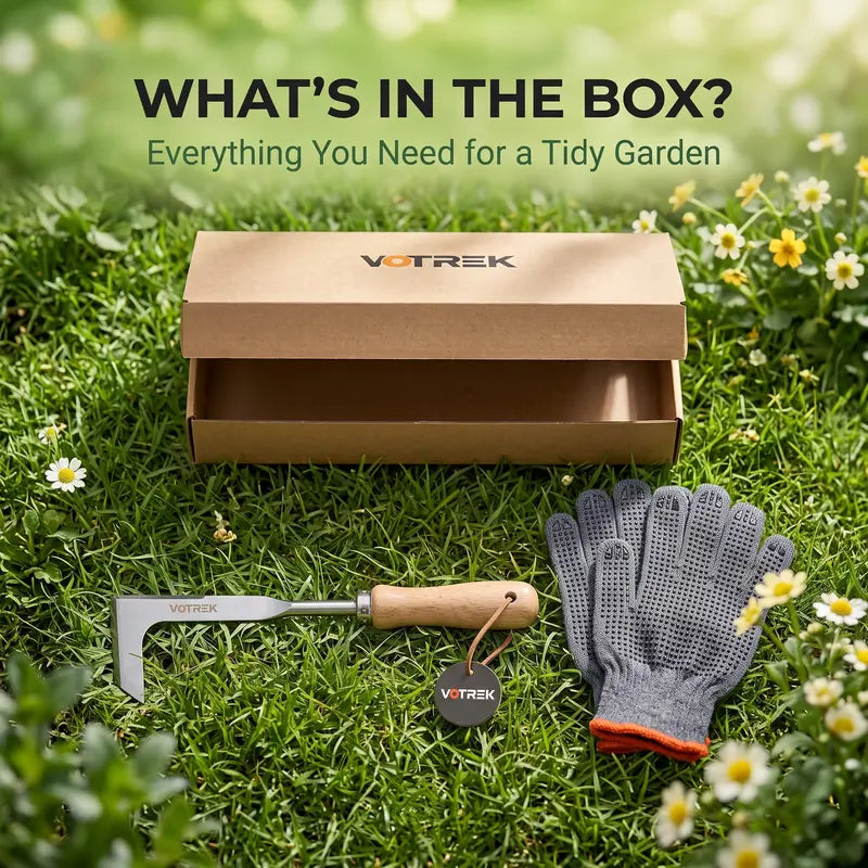 VOTREK Crack Weeder Tool Set with Gloves, Complete Crevice Weeding Kit for Sidewalk Cracks, Driveway, Patio Pavers, L Shaped Manual Weed Puller Remover, Garden Gift for Gardeners
