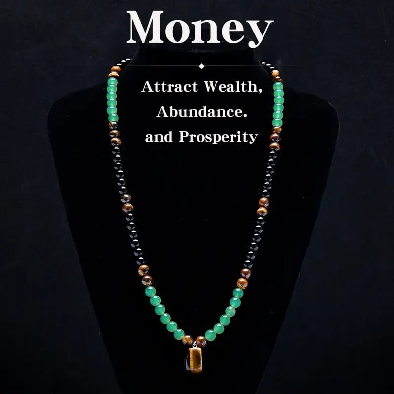 ✨Money Attraction Necklace With GreenAventurine & Tiger Eye Pendant Healing Crystal Stone