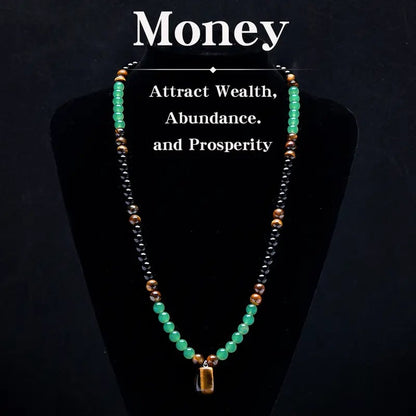 ✨Money Attraction Necklace With GreenAventurine & Tiger Eye Pendant Healing Crystal Stone