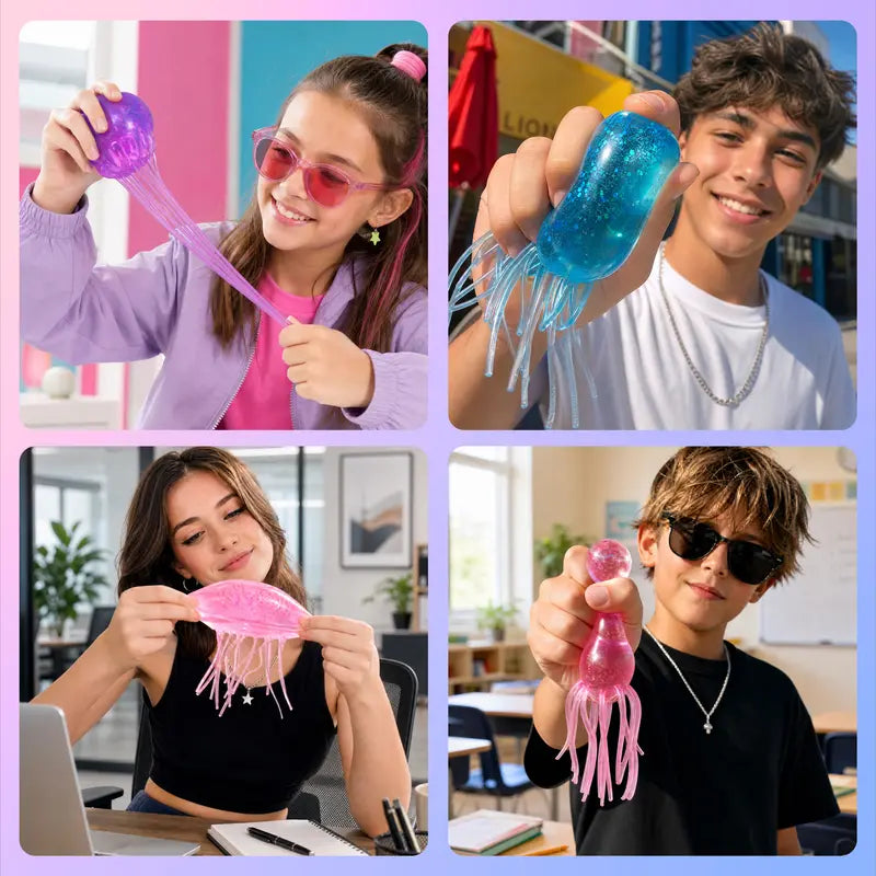 🪼 3-Pack Glitter Jellyfish Squishy Toys – Slow-Rising Sensory Fun