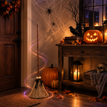 🧹 Animated Witch Broom Halloween Decor