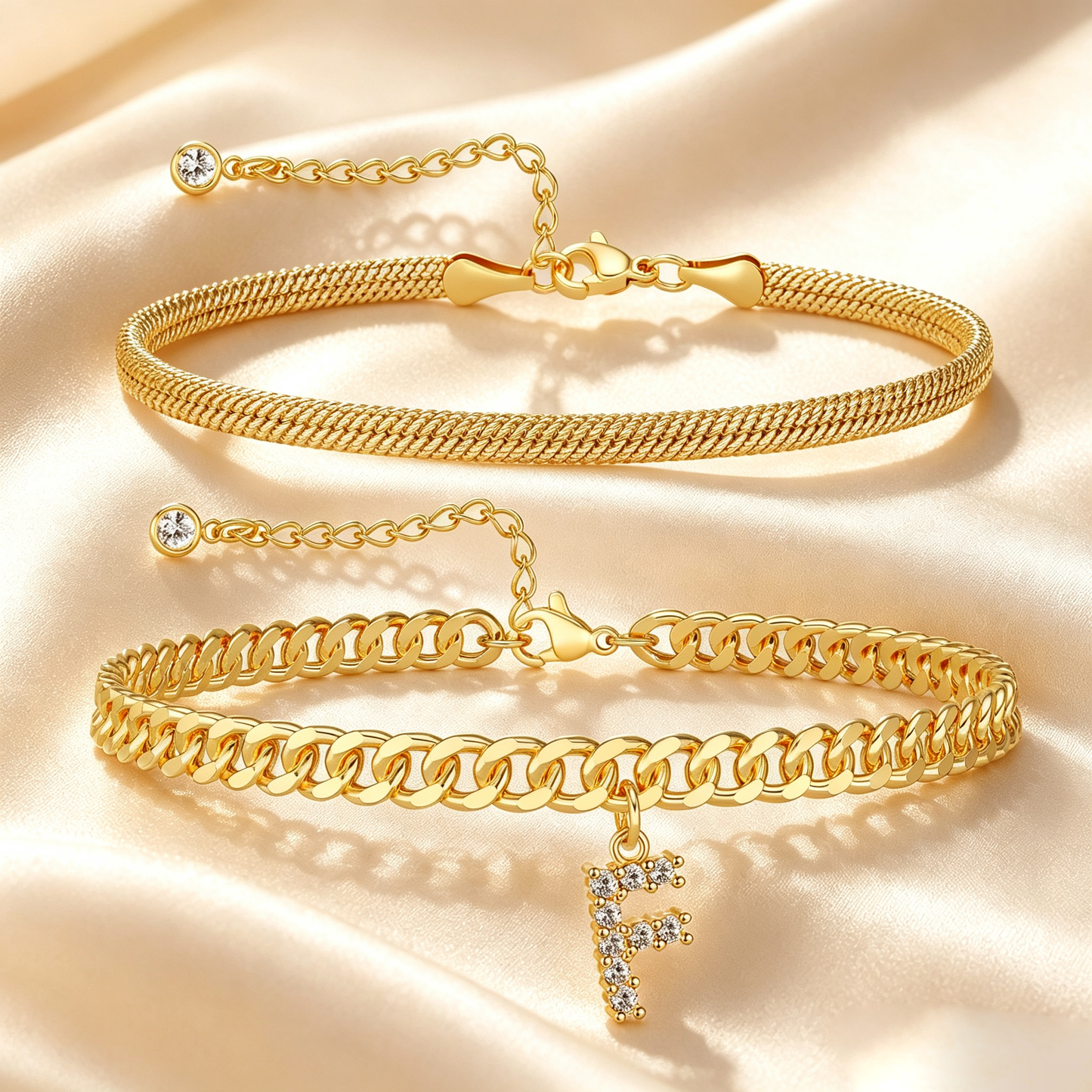 Personalized Initial Anklet – 14K Gold-Plated Waterproof Stackable Letter Charm