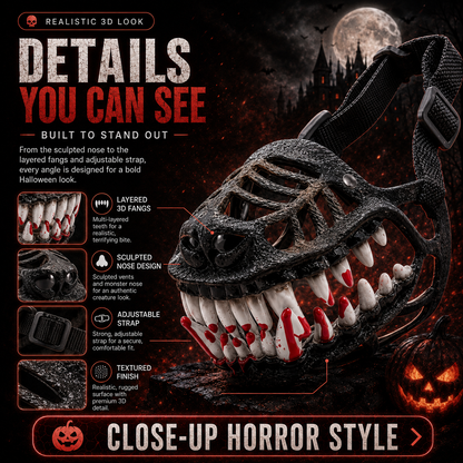 🎃 Realistic 3D Monster Fang Dog Mask – Scary Halloween Pet Costume for Photos, Parties & Night Walks 🐺