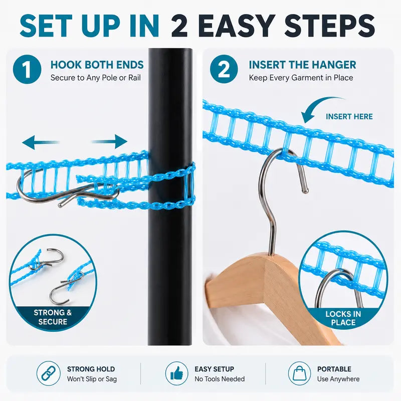 3-Roll Portable Non-Slip Clothesline – Windproof Travel Laundry Line for Camping, Hotel & Home