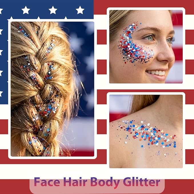 4th of July Red White Blue Glitter Stick – Patriotic Body & Face Glitter