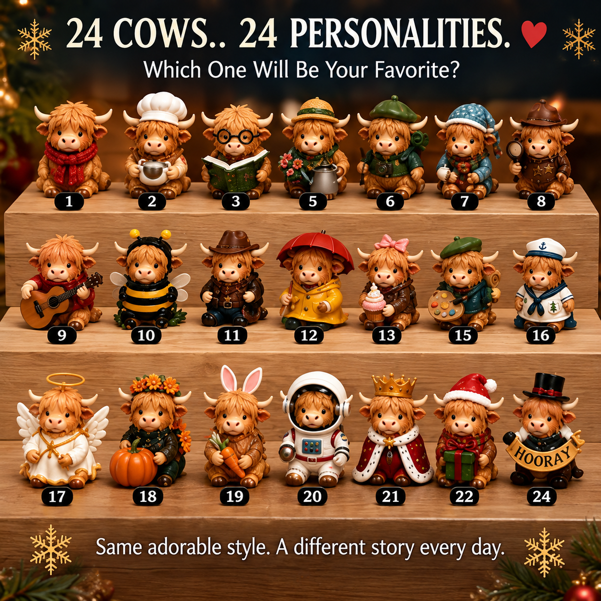 ⏳ Last Day 49% OFF –🐮24-Day Highland Cow Advent Calendar