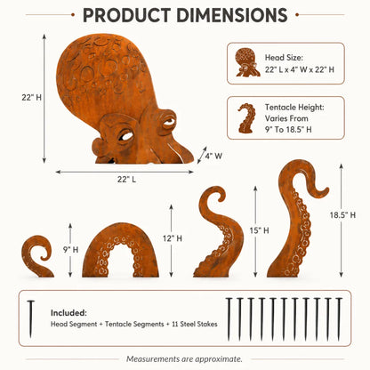 🐙Rust Patina Giant Squid Garden Sculpture