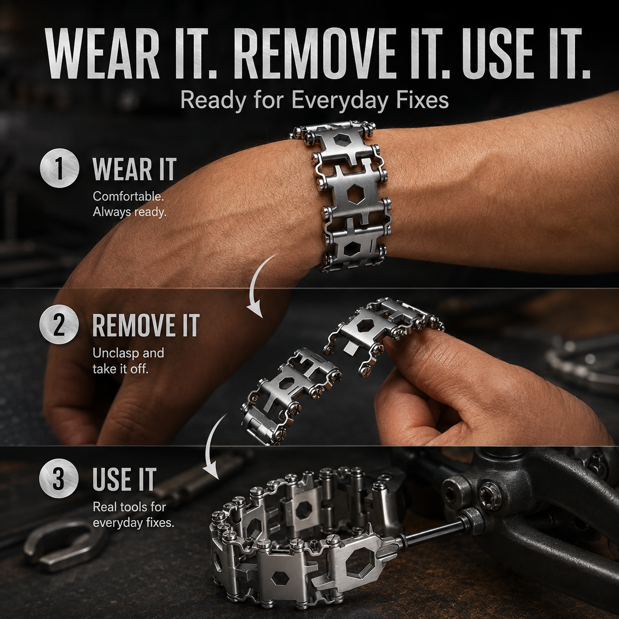 ⚙️ Tools You Can Wear – Heavy-Duty Multitool Bracelet for DIY, Outdoor & Everyday Carry