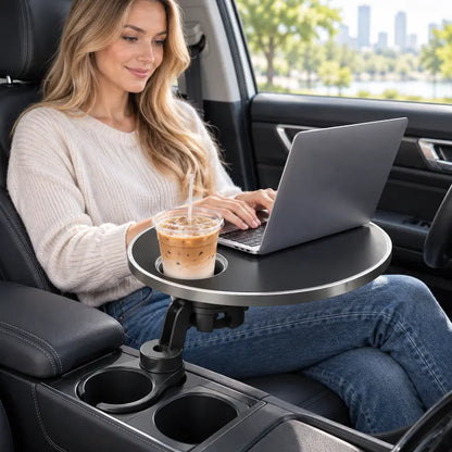 🚗 360° Swivel Car Cup Holder Tray – Adjustable Food & Drink Table