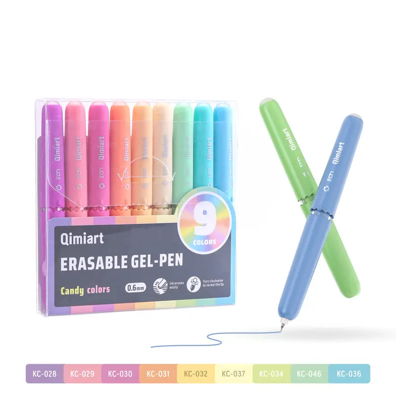 9-Color Erasable Gel Pens Set – Quick-Dry 0.6mm Pens with Built-In Eraser