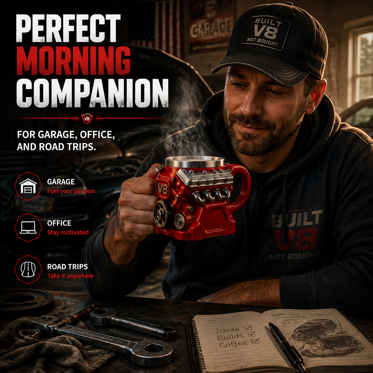V8 Engine Coffee Mug – Unique Engine Shaped Coffee Mug for Car Lovers Gift