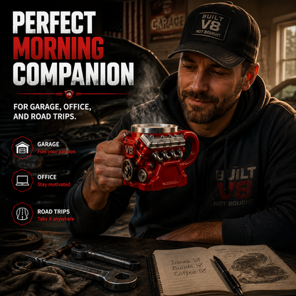 V8 Engine Coffee Mug – Unique Engine Shaped Coffee Mug for Car Lovers Gift