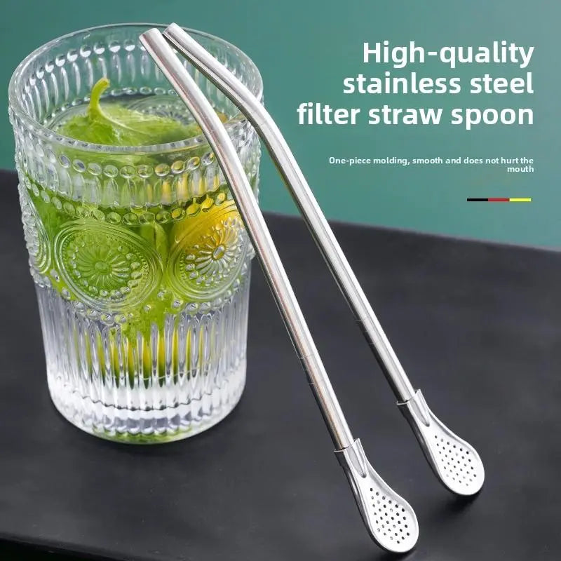 High quality stainless steel filter straw spoon in fresh lime drink