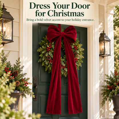 ✨ 50% OFF: Oversized Velvet Christmas Bow – Rich Red Texture & Dramatic Long Tails