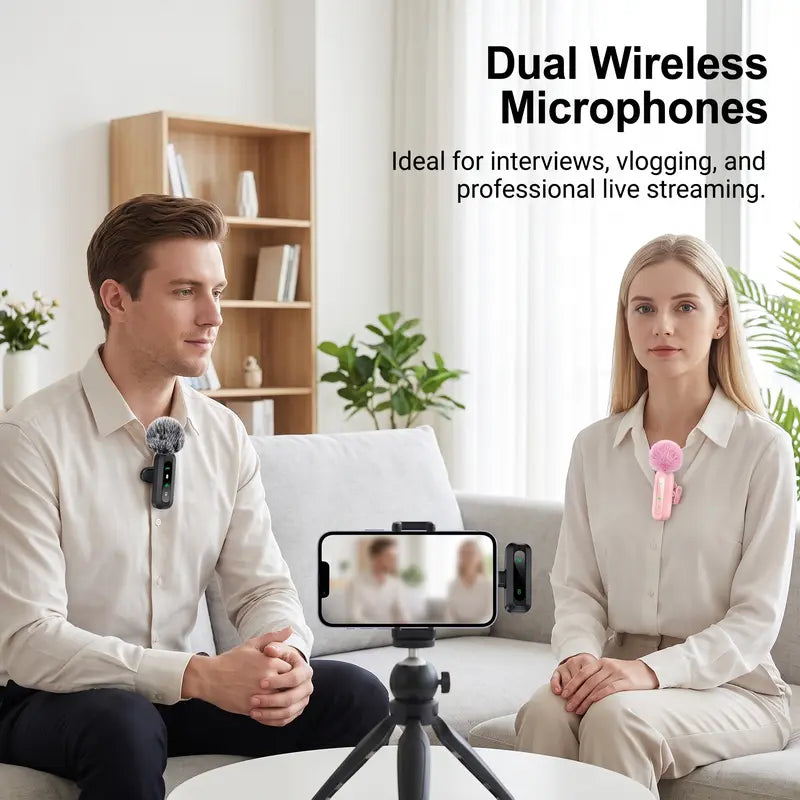 🎙️ Wireless Dual Lavalier Microphone – Crystal-Clear Sound Anywhere