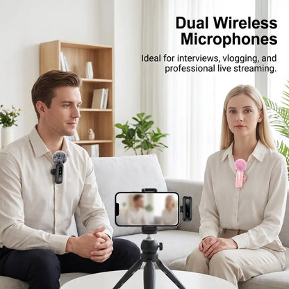🎙️ Wireless Dual Lavalier Microphone – Crystal-Clear Sound Anywhere