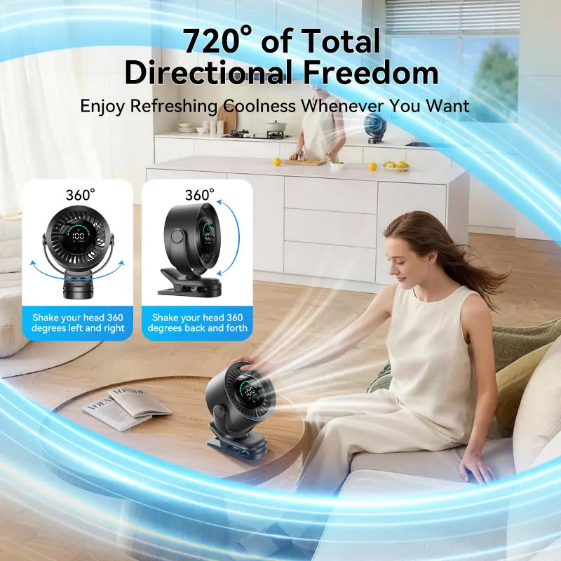 🔥 100-Speed Portable Clip Fan | Ultra Quiet Rechargeable Desk Fan