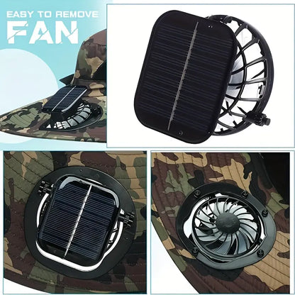 Solar Powered Cooling Fan Hat | Wide Brim Sun Protection Hat for Fishing, Hiking & Outdoor Work