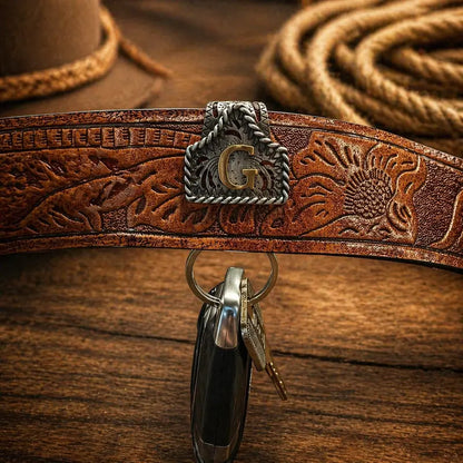 Western Letter Keychain – Cowboy Style Personalized Belt Keychain A-Z Initial Gift