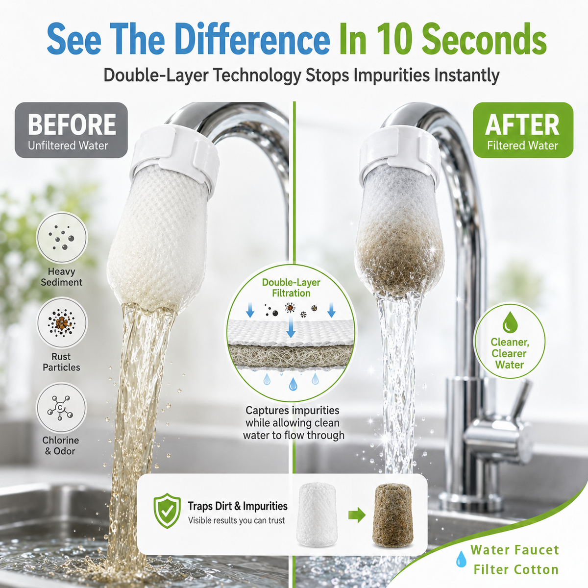 💧 50PCS Faucet Filter Bags – Reusable Fine Mesh Sediment & Rust Catcher with Adjustable Straps