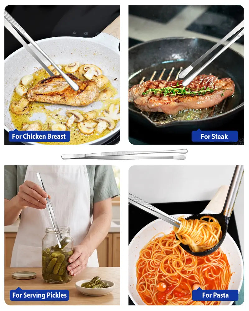 🍳 4-Piece Stainless Steel Kitchen Tweezers Set – Precision Cooking, BBQ & Plating Tongs