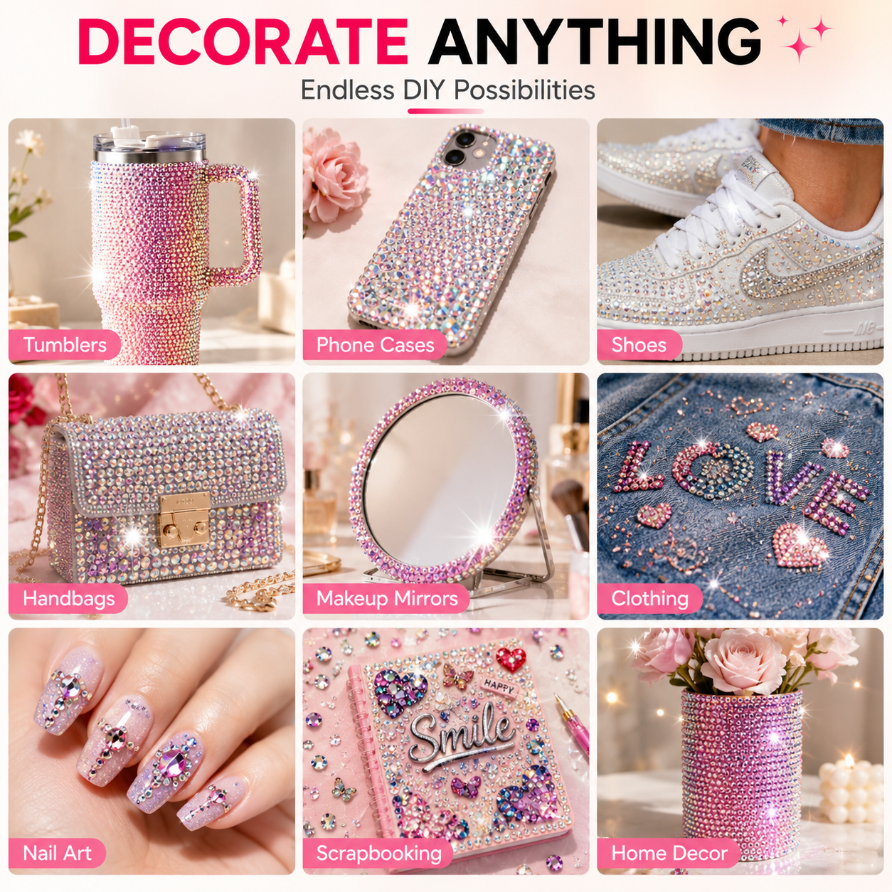 32000PCS Rhinestone Bedazzling Kit – 24 Colors Sparkling Gems for Tumblers, Shoes, Phone Cases & DIY Crafts