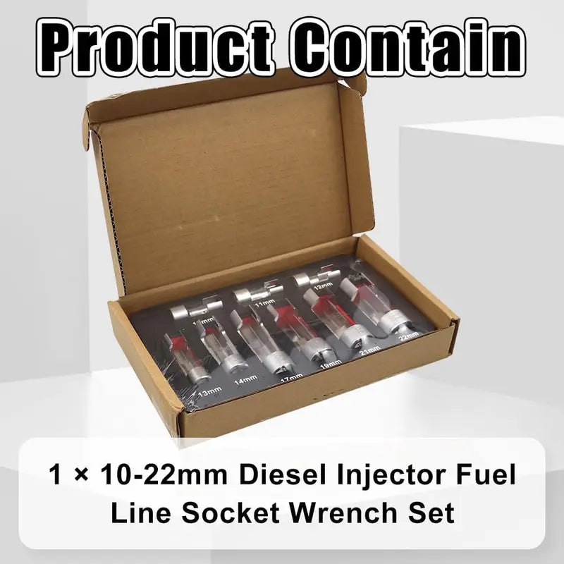 🔧 10–22mm Diesel Injector Fuel Line Socket Wrench Set