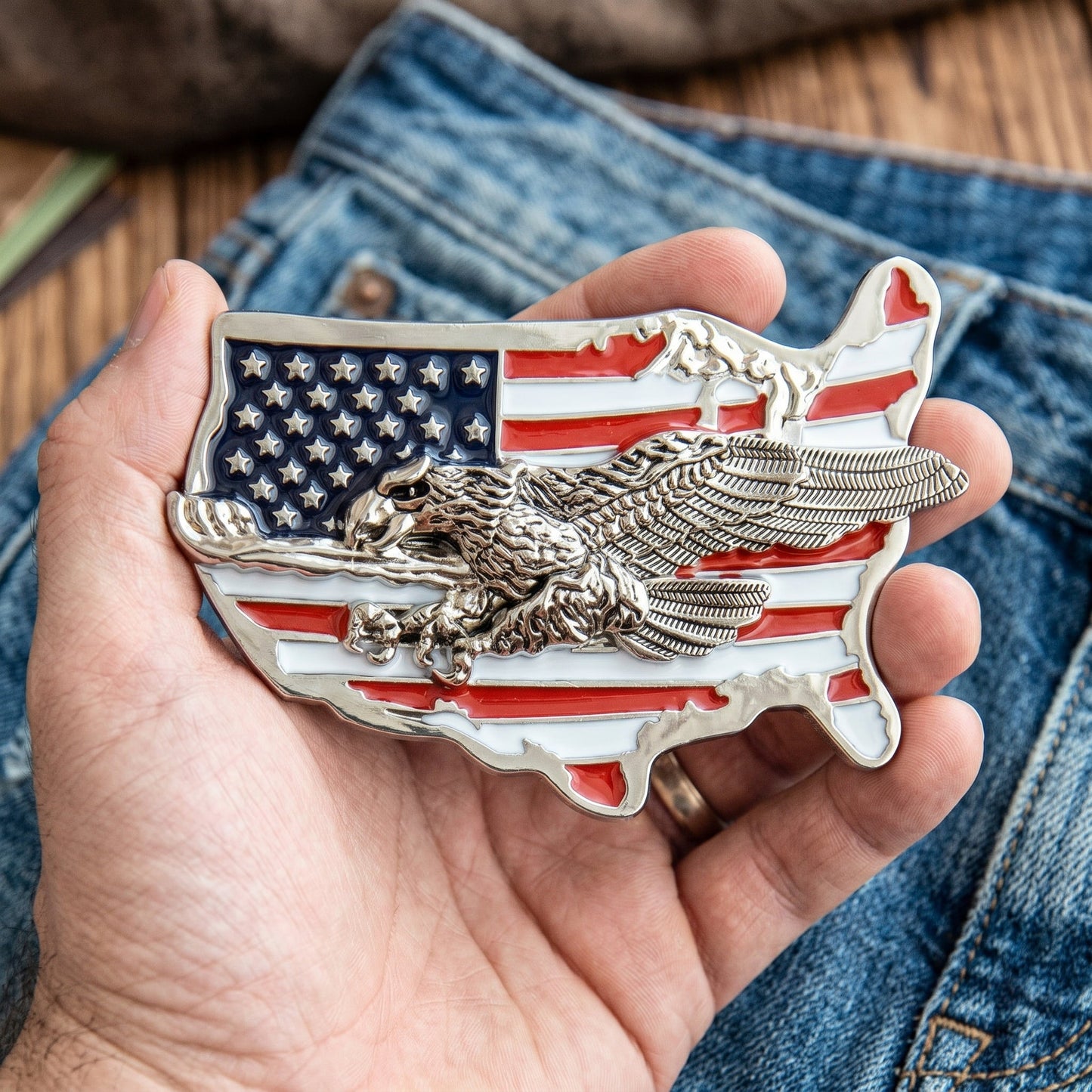 The 250th Anniversary Eagle USA Map Belt Buckle