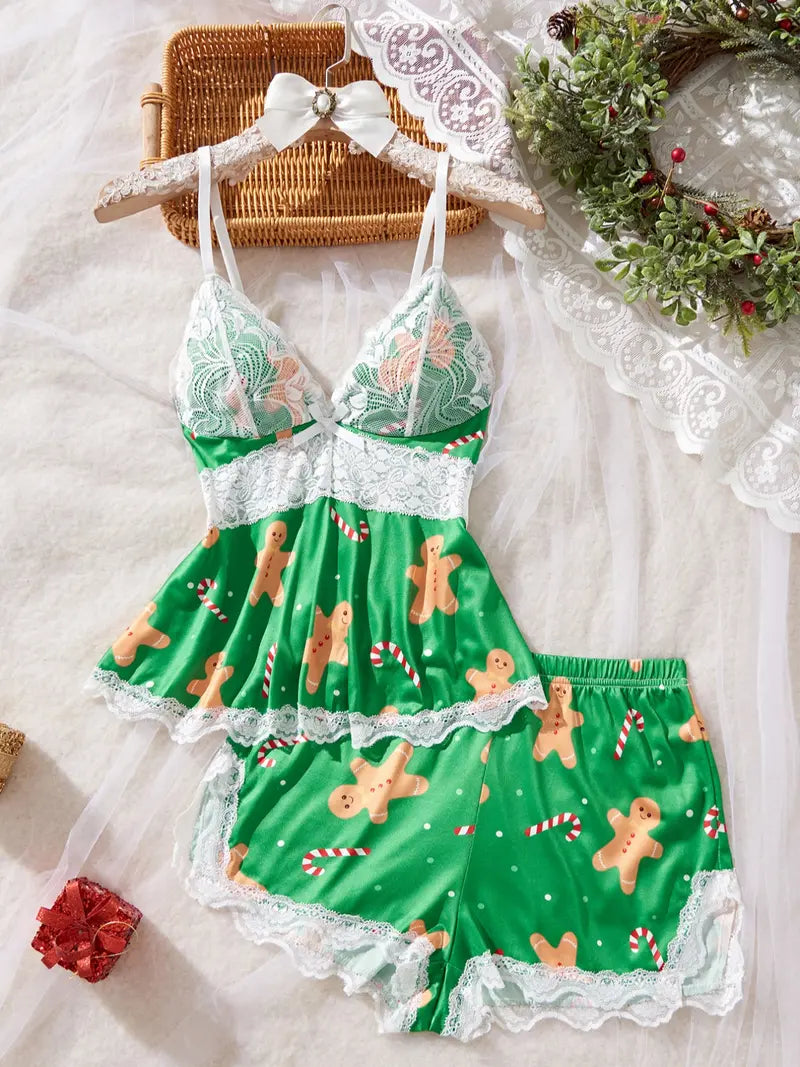 🎃 Halloween Pumpkin Lace Pajama Set | 2-Piece Sleepwear