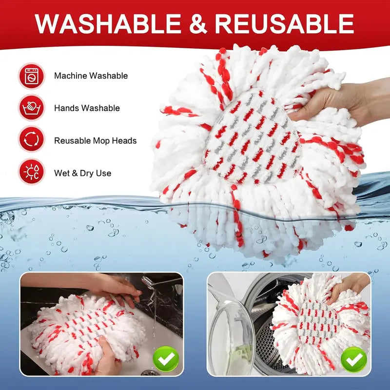 🧼 3-Pack 2-in-1 Scrubbing Spin Mop Replacement Heads