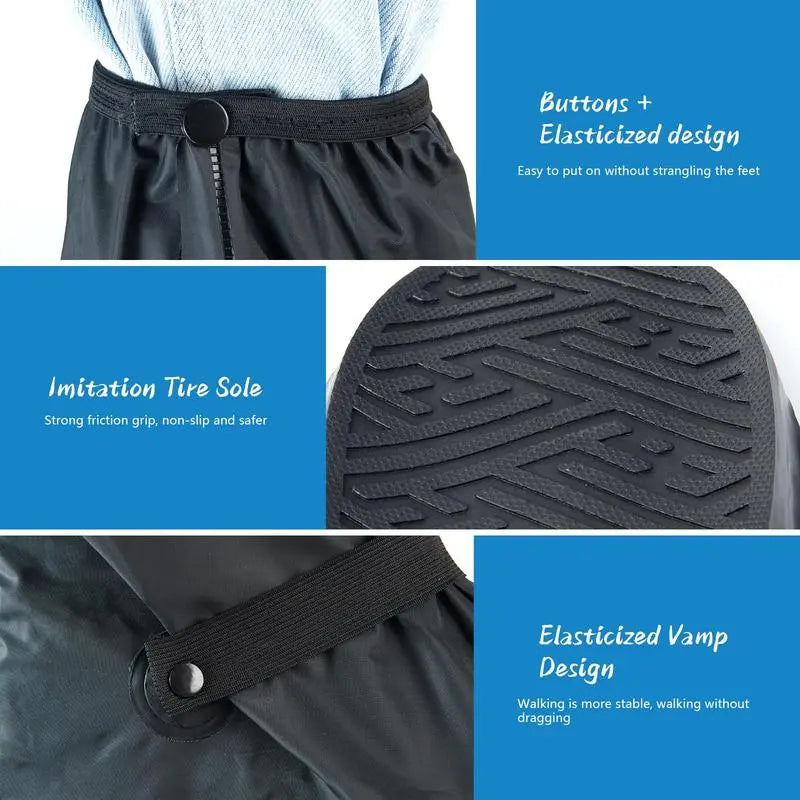 Textured anti slip tread on waterproof rain shoe cover