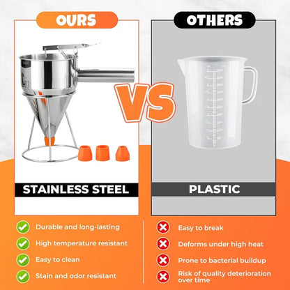 🥞 Easy-Squeeze Stainless Steel Batter Dispenser – Perfect Portions, Less Mess