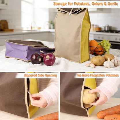 🥔 Keep-Fresh Potato & Onion Storage Bag – Breathable, Light-Blocking & Reusable