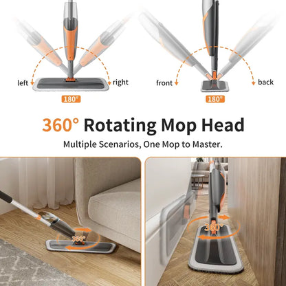 2-in-1 Microfiber Spray Mop with 420ml Refillable Bottle & 4 Washable Pads