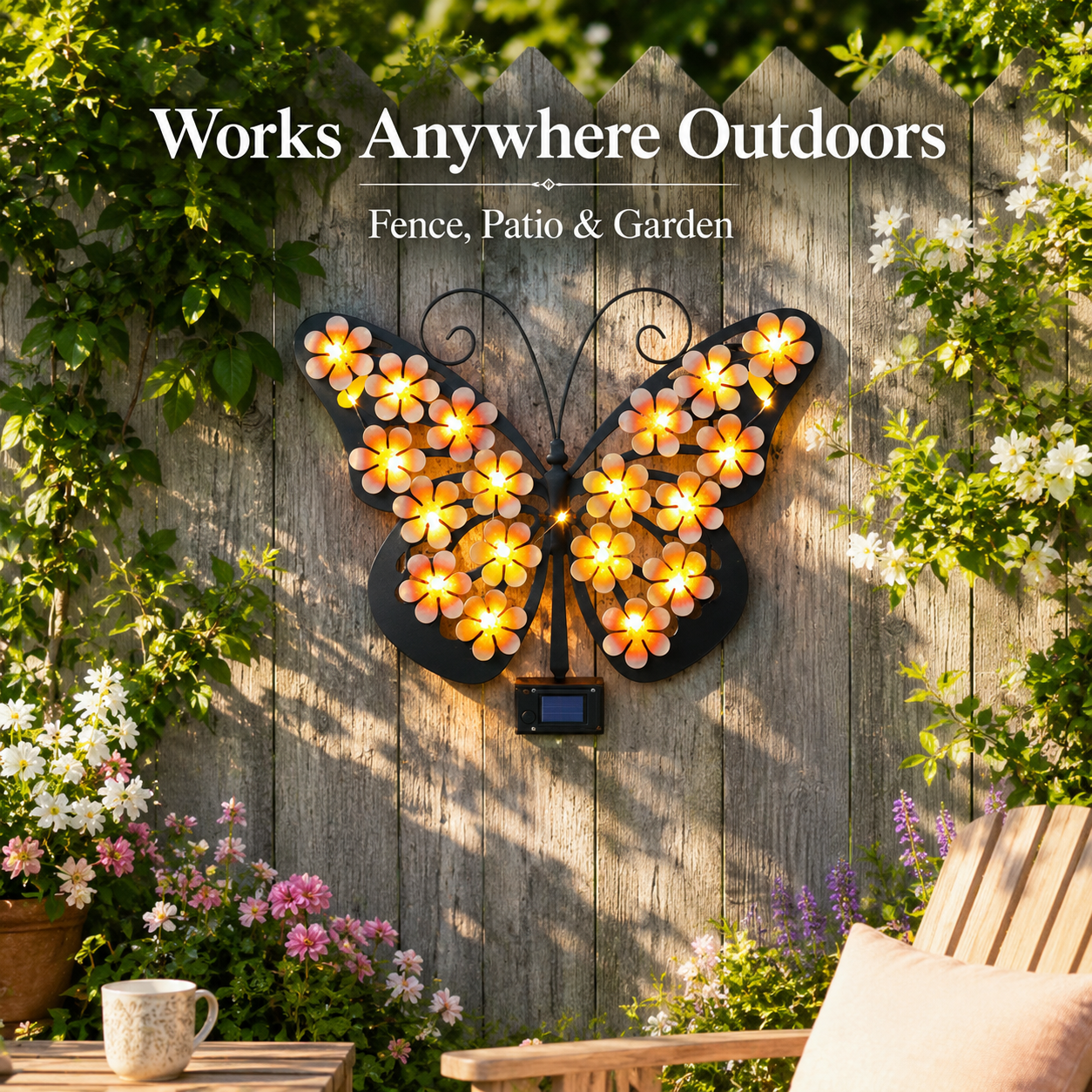 Solar Butterfly Wall Decor Lights | Outdoor Metal Garden Light