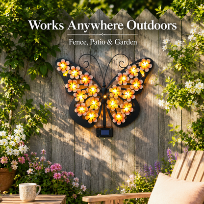 Solar Butterfly Wall Decor Lights | Outdoor Metal Garden Light
