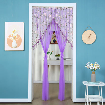 🌸 Extra-Wide Embroidered Beaded Doorway Curtain – Romantic Sheer Tie-Back Divider